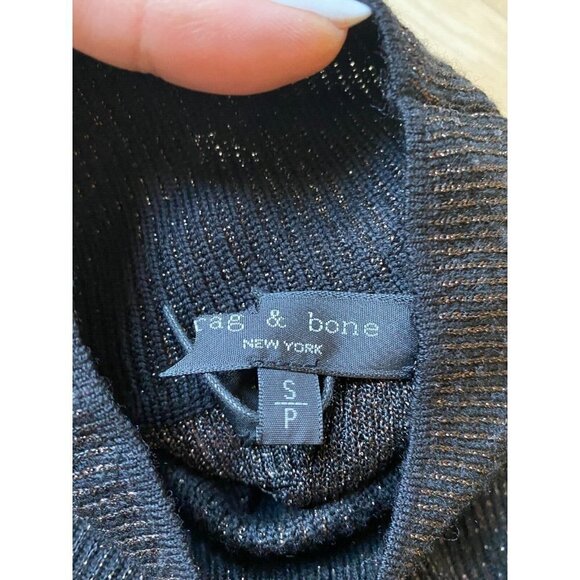 RAG & Bone "Cherie" Lurex Mock Neck Ribbed Sweater Women Sz Small Sparkle Slim - Picture 6 of 8